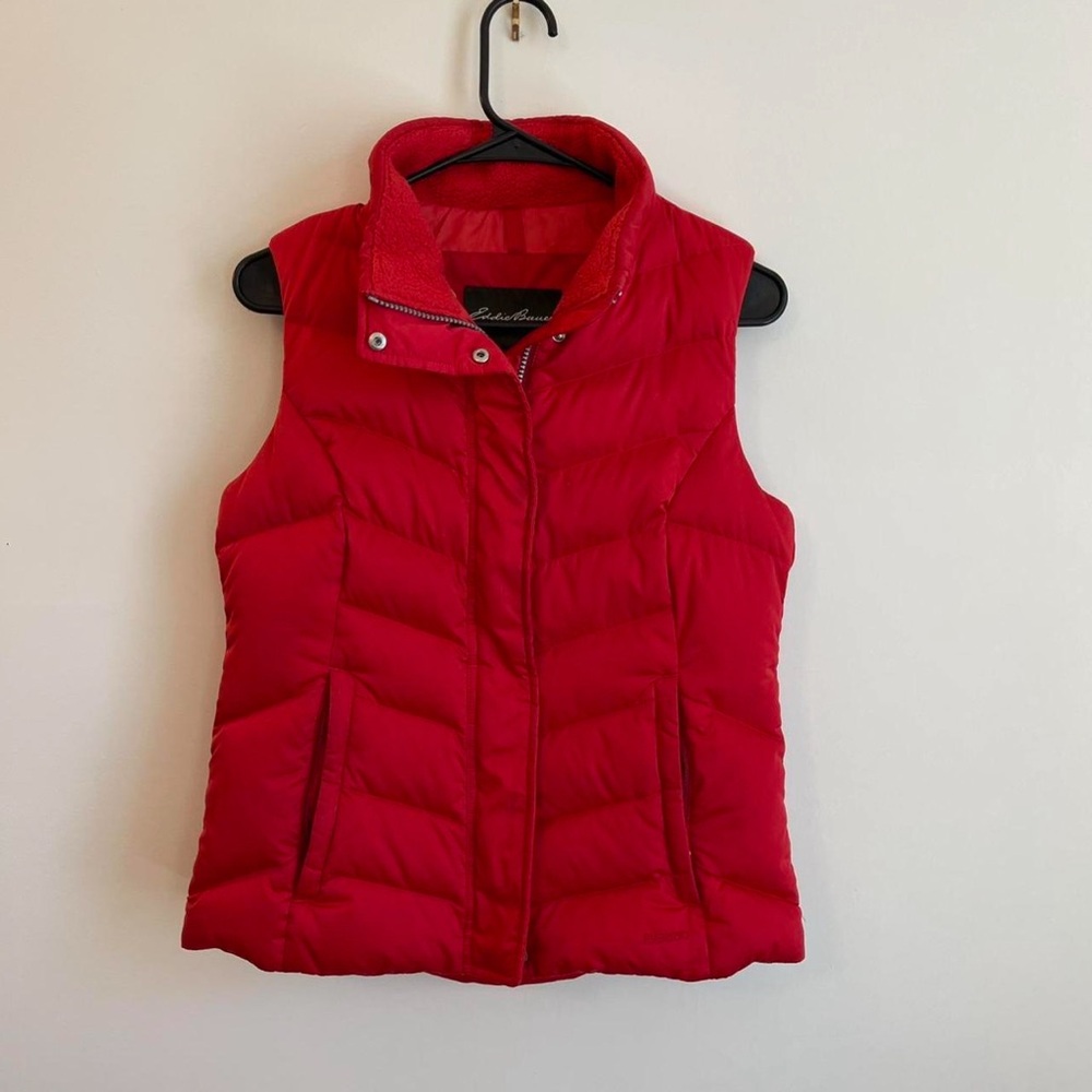 Vtg Eddie Bauer Womens Red Puffer Goose Down Vest Sz S EB 550 Gorpcore Outdoor